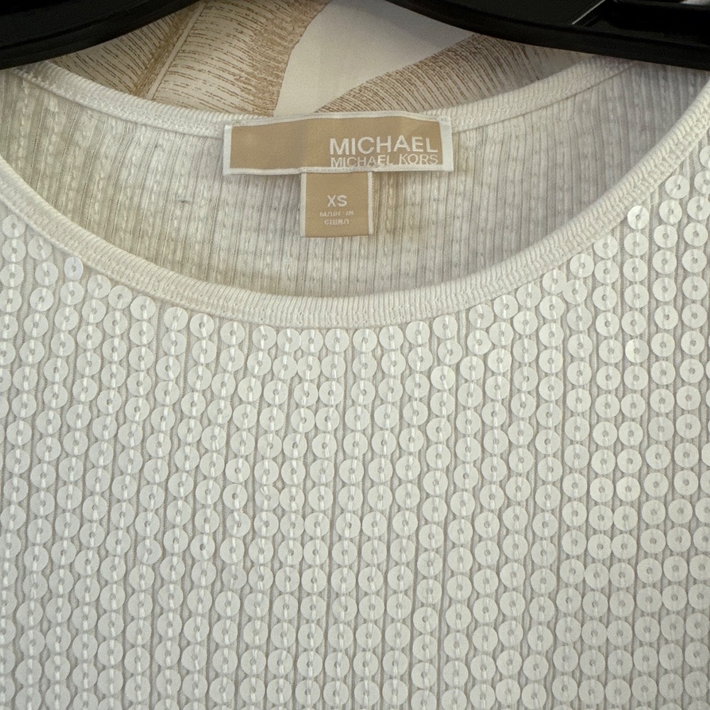 Michael Kors White Sequin Mini Dress – Short Sleeve Cocktail Party - Picture 3 of 4